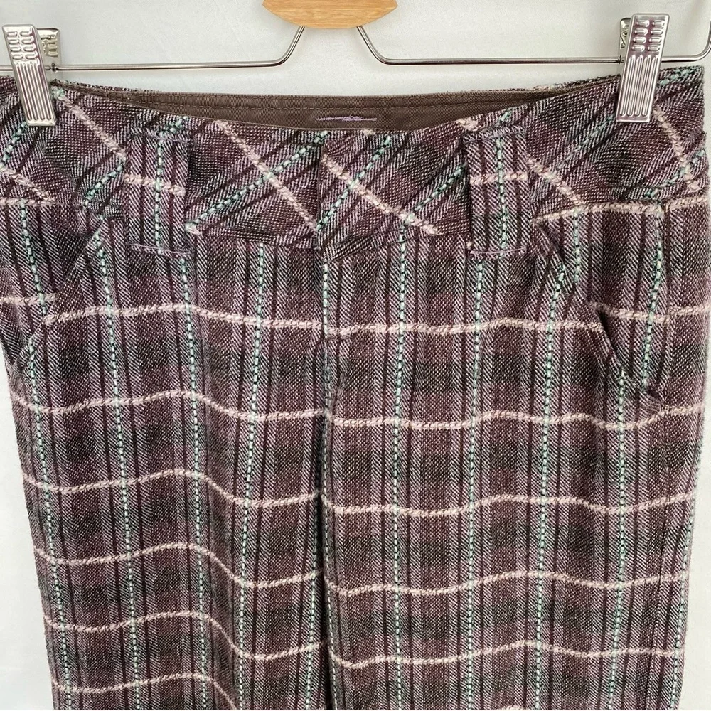 VTG Y2K Free People Plaid Tweed Wide Leg Trousers Size 2 Academia Silk Mid-Rise